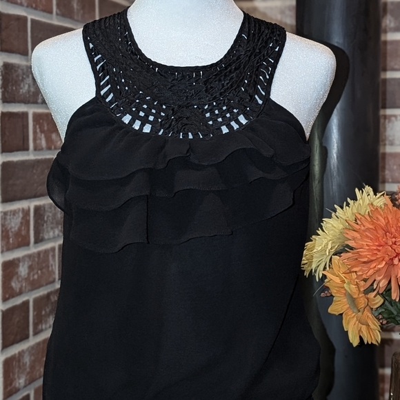 100% Silk Black Sleeveless Peplum Ruffled Blouse-White House Black Market XS - Picture 13 of 14